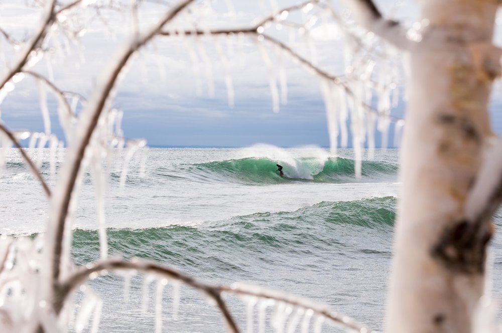Dylan, scoring the swell of the decade in the Great Lakes. Photo: Mike Killion .